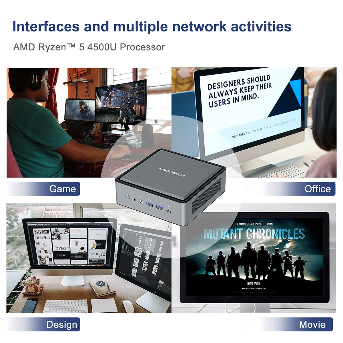 MINIS FORUM HM50 Mini PC, AMD Ryzen 5 4500U Processor 6C / 6T